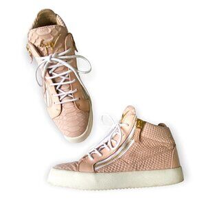 GIUSEPPE ZANOTTI Blush Pink Snake Embossed Leather Sneakers, Size 38EU